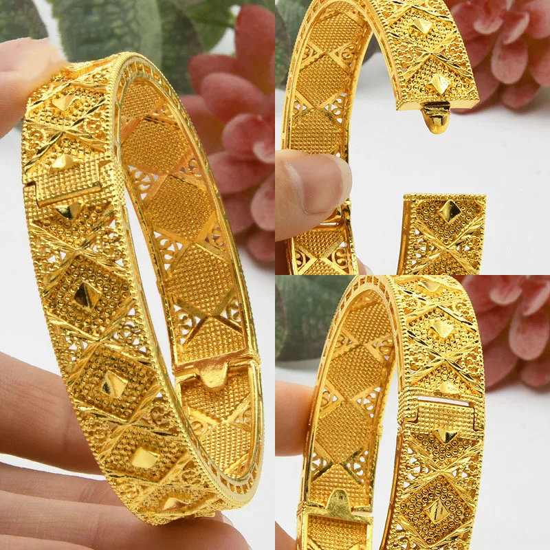 High quality Hollow dubai gold plated bangles jewelry indian women wedding bangles bracelets