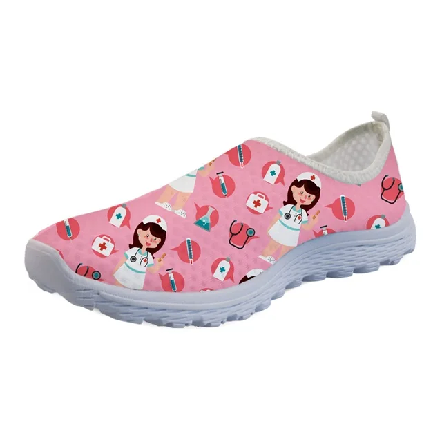 Hospital Surgical Medical Sneakers Shoes Summer Women Air Mesh Flats Shoes Cartoon Doctor Nurse Print Beach Shoes