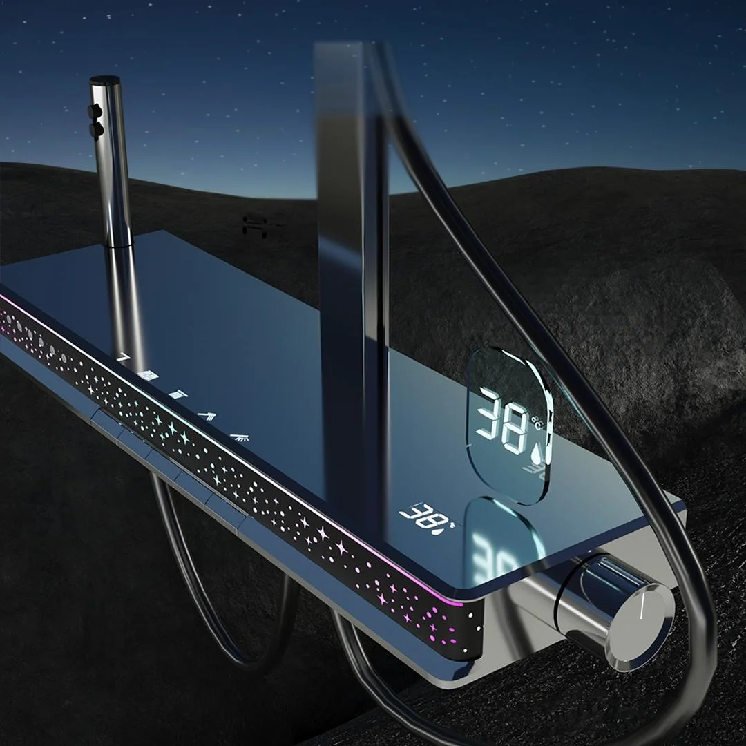 LED Digital Display Colorful Atmosphere Light Rainfall Shower Set 5-Function Intelligent Thermostatic Body SPA Shower System