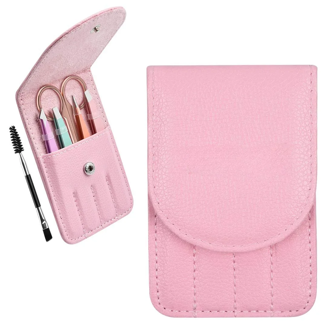 6 Pcs Pink Eyebrow Tweezers Set Precision Tweezers Set for Women Makeup Kit With Curved Scissors