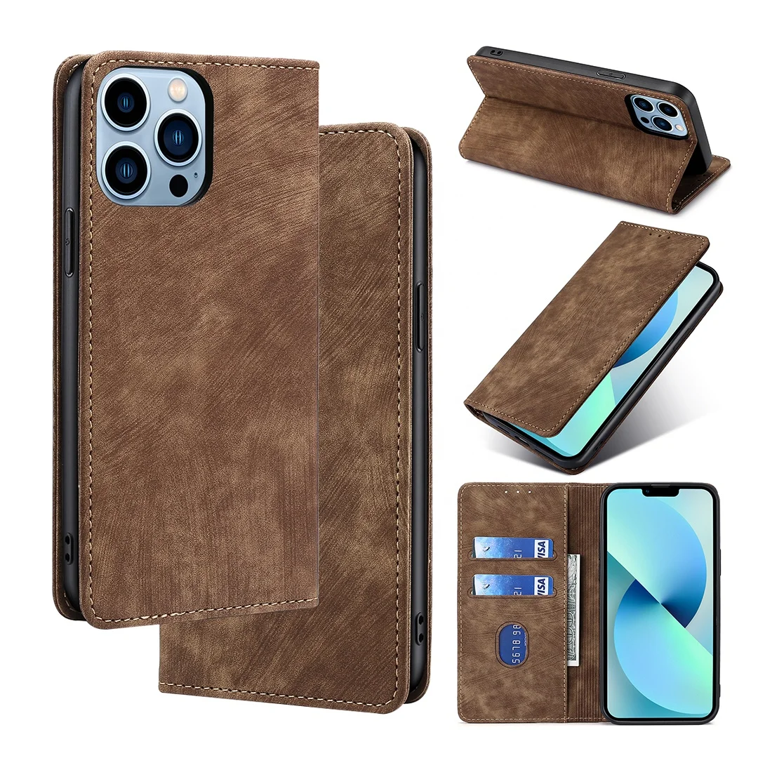Business Purse Card Holder Wallet Pu Leather Phone Pouch Case for iPhone 12 13 14 Plus Men Phone Case with Stand New Phone Cover