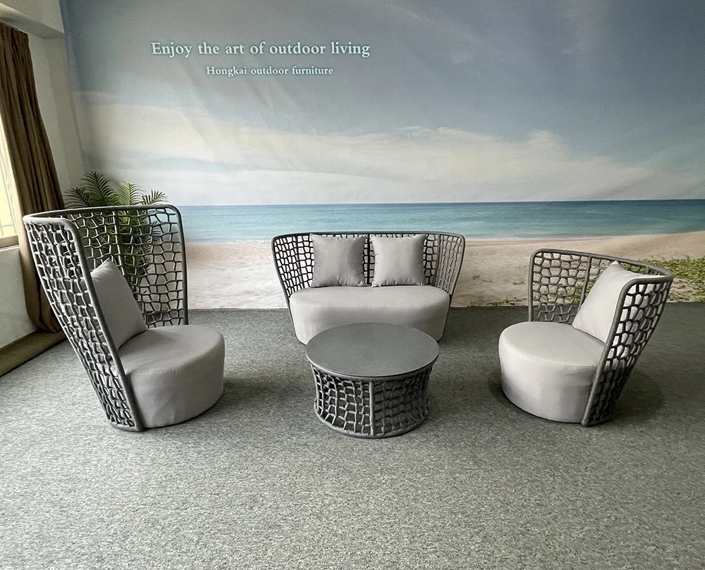 Foshan supplier Italian style high quality hilton hotel weaving rope sofa set garden fairy aluminum Rope Outdoor Sofa