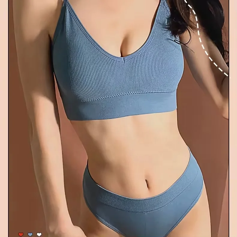 Seamless Women Panties Underwear Set Sexy G-String Seamless Bralette Lingerie Tank Crop Top Tube Top Bra Set