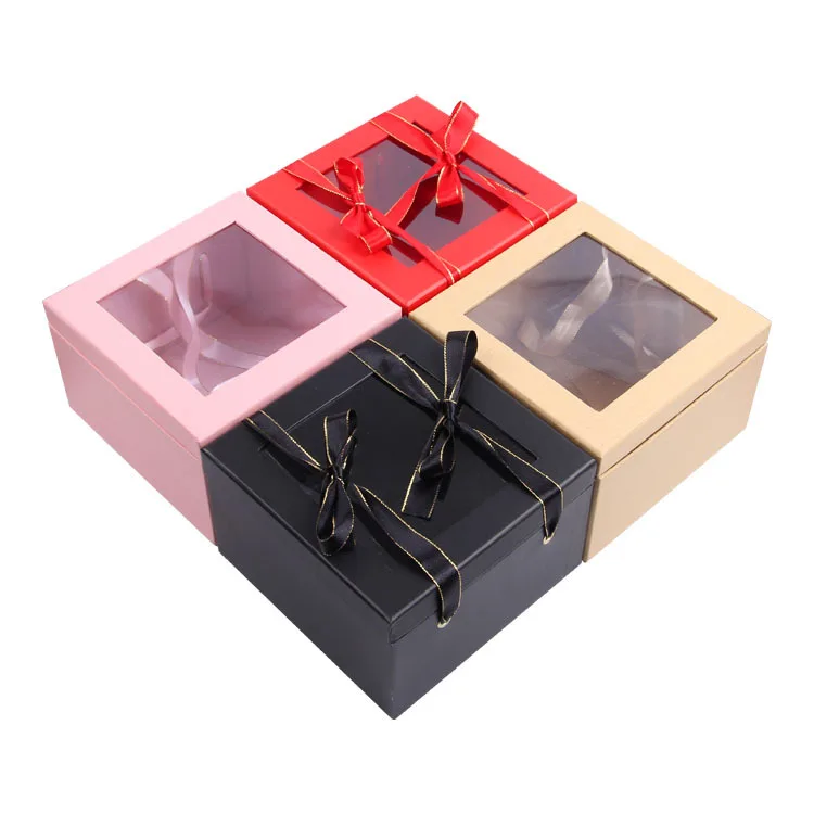 Unique designed square shaped cardboard box for packing flower with PVC window