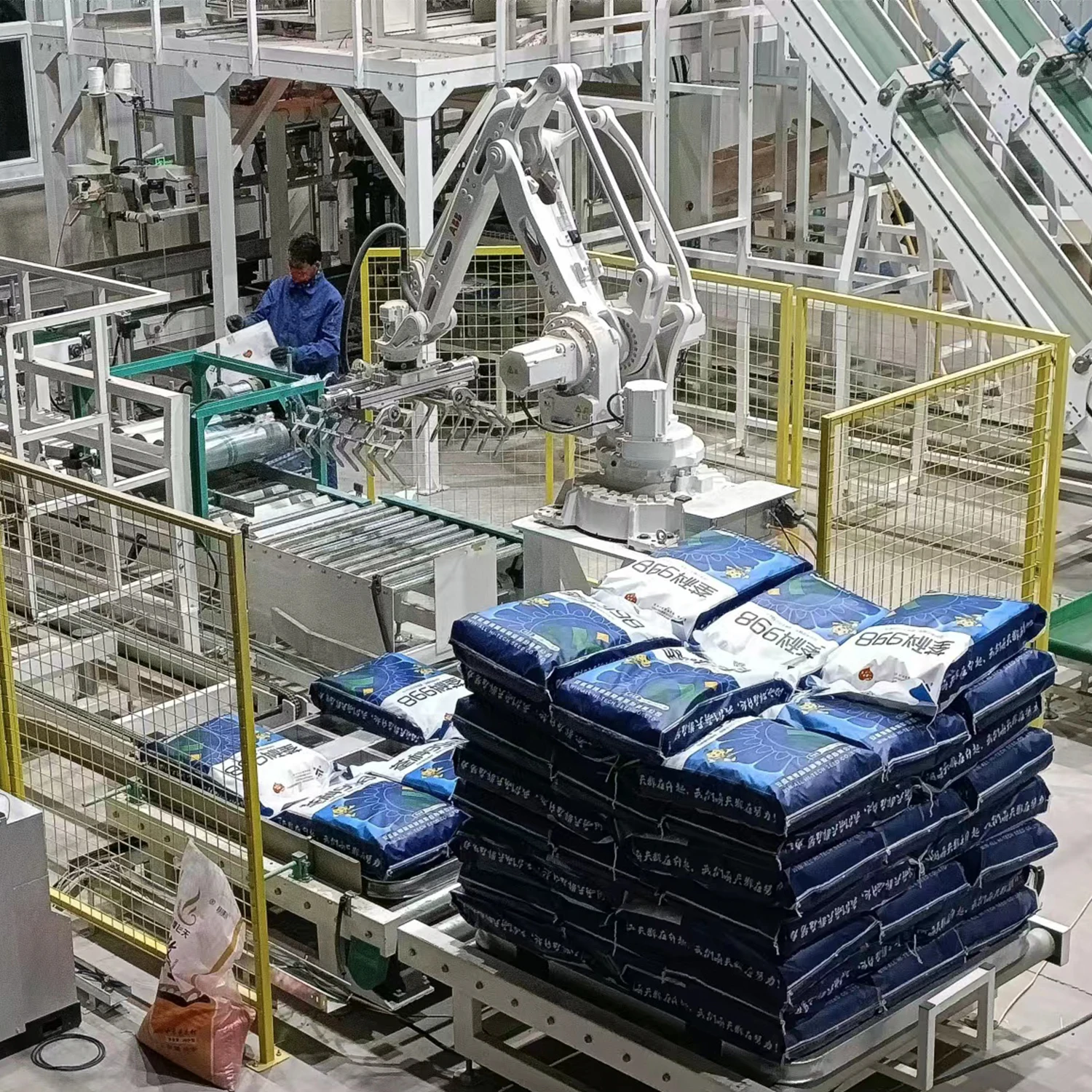 ABB Robotic Intelligent Automatic Equipment Cement 50kg Bag Box Palletizer Carton Box Palletizing machine