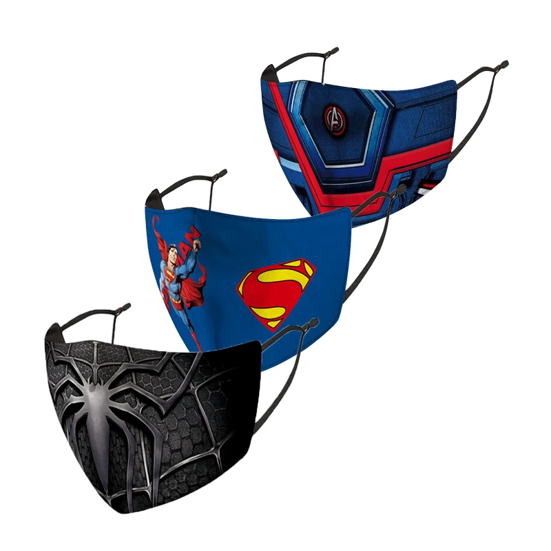 
Custom cartoon design dust-proof ice silk 2 layers cycling 3d printed super spider man adult facemask with filter pocket 