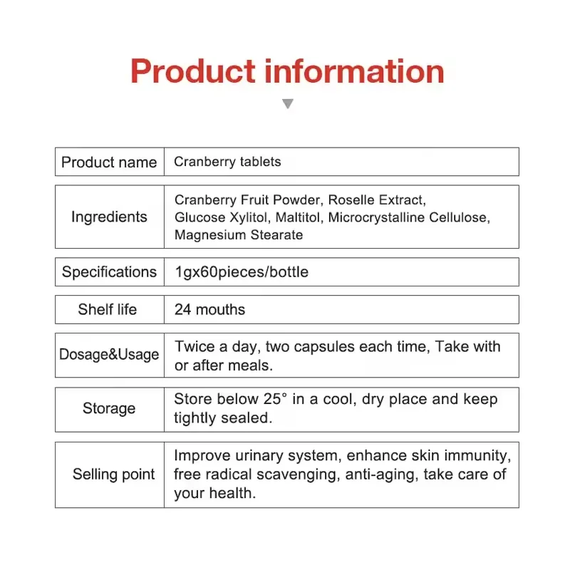 Custom Labeled Adult Anti Aging Skin Supplement Cranberry Extract Tablets Collagen Synthesis Dry Taste Dried Style Powder Adults