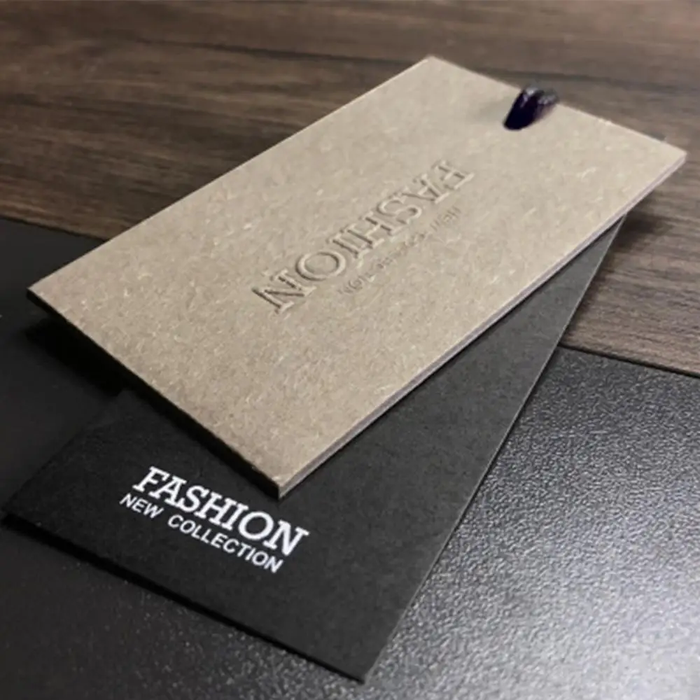 Роскошные бумажные персонализированные рельефные подвесные бирки для одежды с логотипом клиента устойчивый Индивидуальный размер индивидуальный цвет