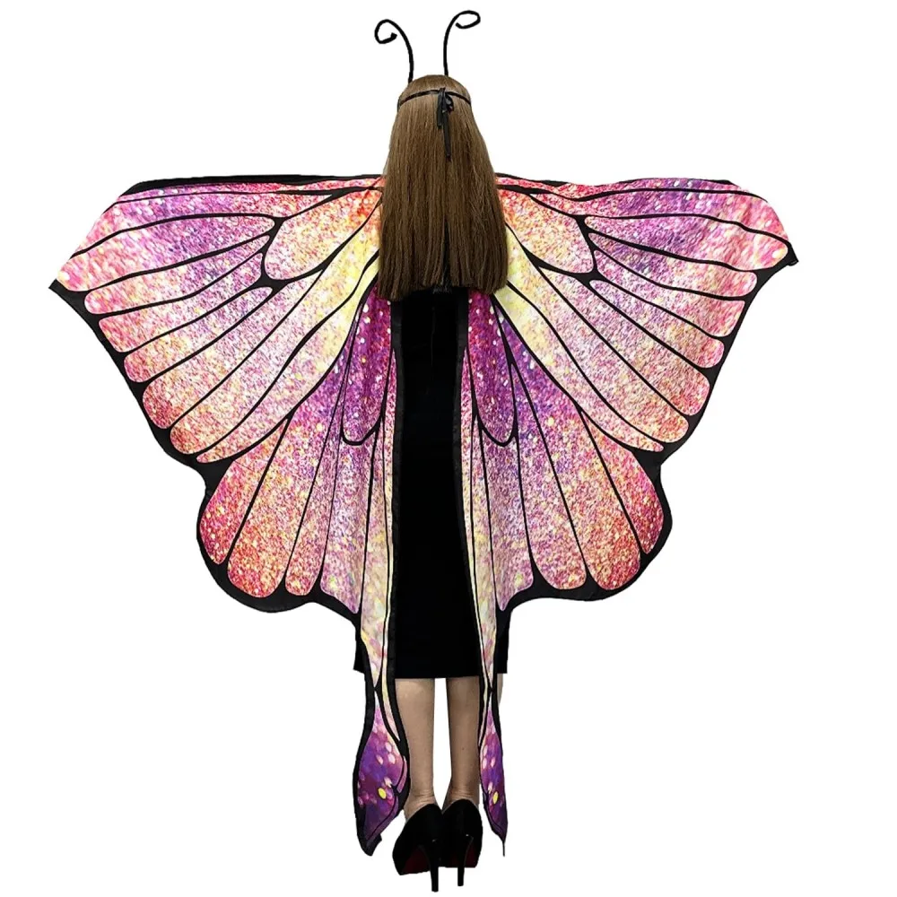 Halloween Costume Butterfly Wings for Women, Agile Long Tail Easy Wear with Lace Eye Mask and Antenna Headband