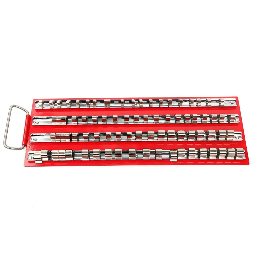 CHRT Aluminum Magnetic 3 Rails Socket Tray Rack 1/4, 3/8 and 1/2 inch Tool Set Organizer