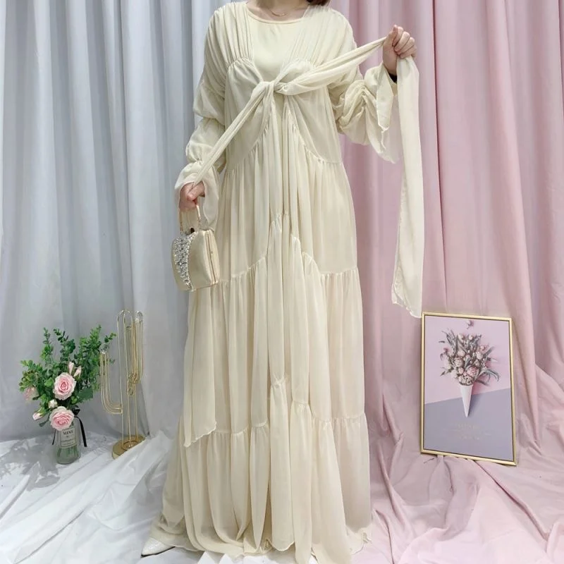 Modest Islamic Clothing Muslim Abaya Women Islamic Dress Open Front Ruffle Dress Abaya