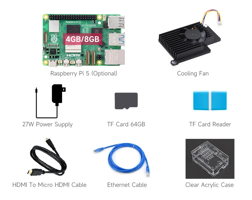 Raspberry Pi 5 Kit 4GB/8GB RAM BCM2712 processor 2.4GHz quad-core 64-bit Arm Cortex-A76 CPU Built Using RP1 I/O Controller
