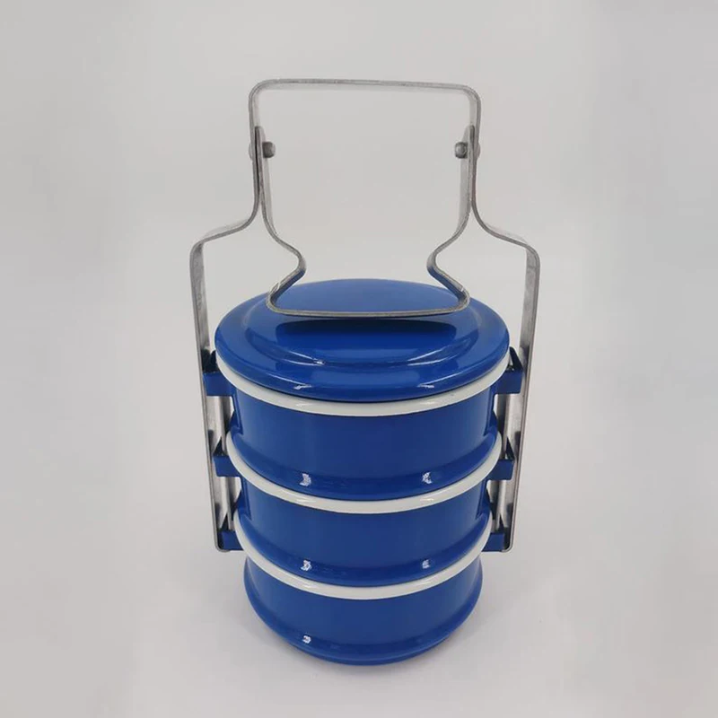 CHL 14cm 16cm 18cm 20cm 2layer 3layer 4layer Custom enameled pumpkin tiffin food carrier lunch box with stainless steel rim