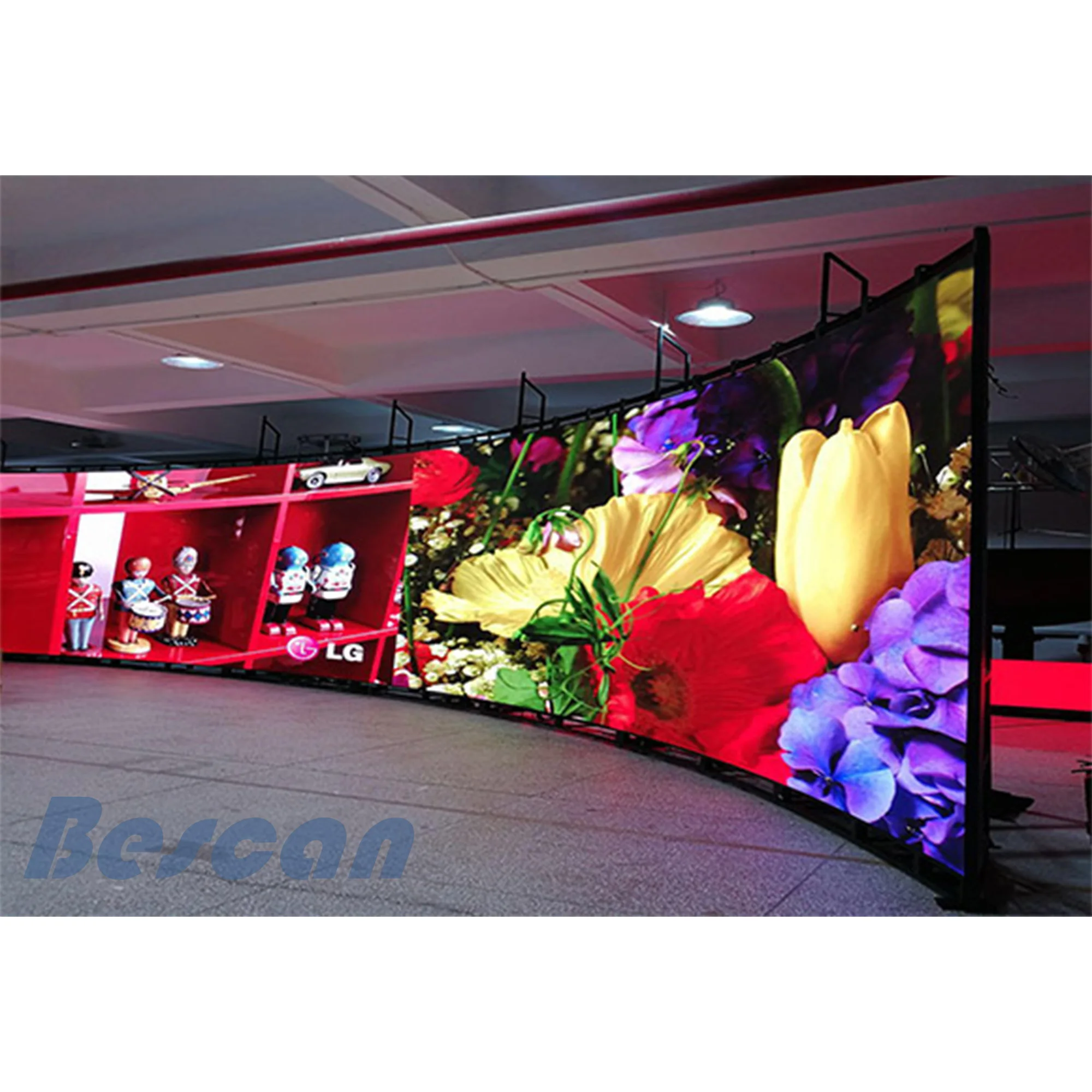 BESCAN display cabinet rental p3.91 curved jumbotron led video screen Curtain digital advertising curved flexible customized