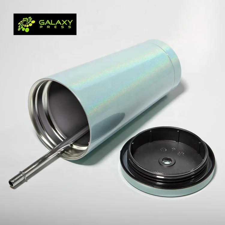 450ml Sublimation Insulated Stainless Steel Rainbow Glitter Magic Tumbler with Straw and Lid for Gift Double Vacuum Coffee Mug