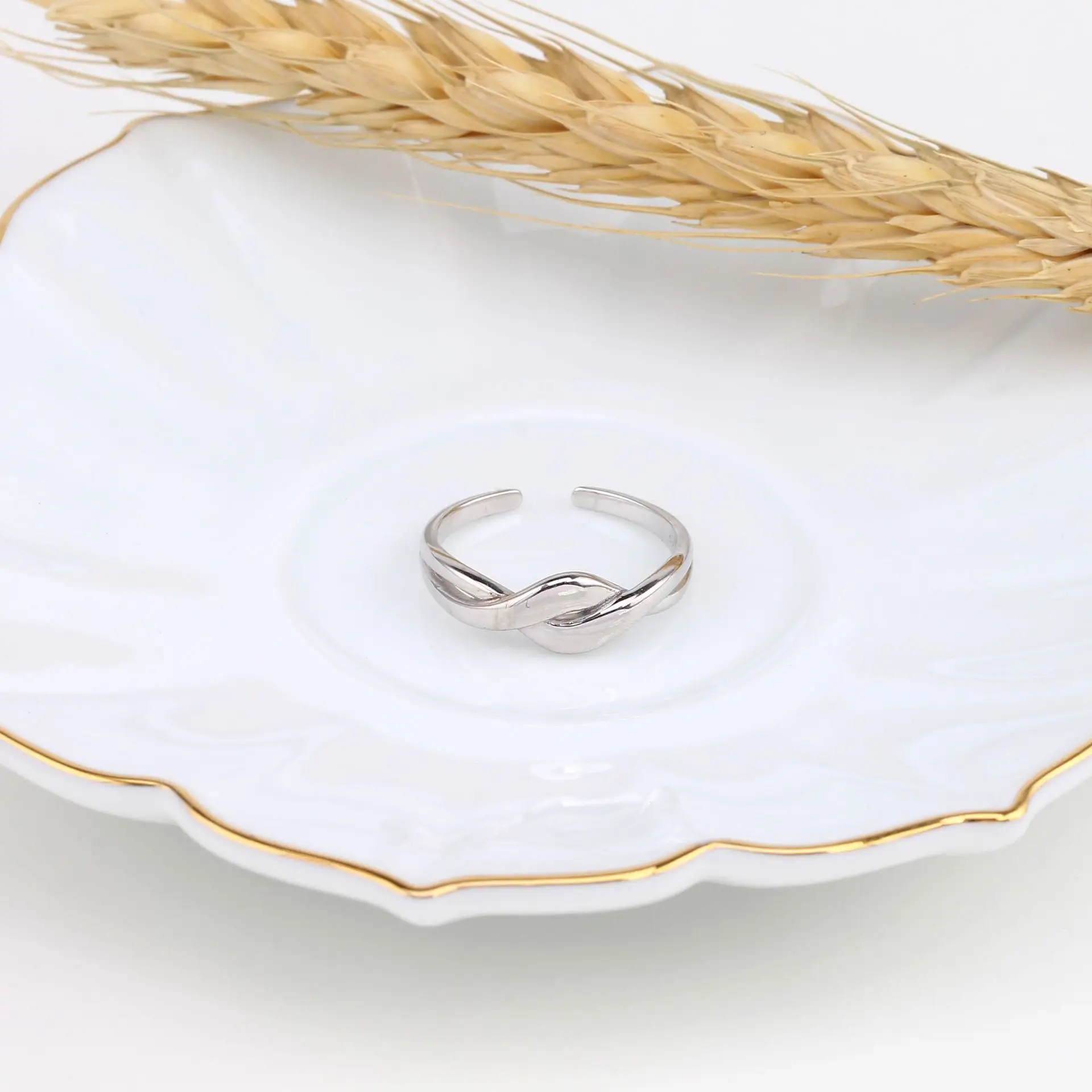 S925 Sterling Silver Light Luxury Senior Sense of Vegetarian Circle Personalised Wave Opening Ring Creative Fashion Ring