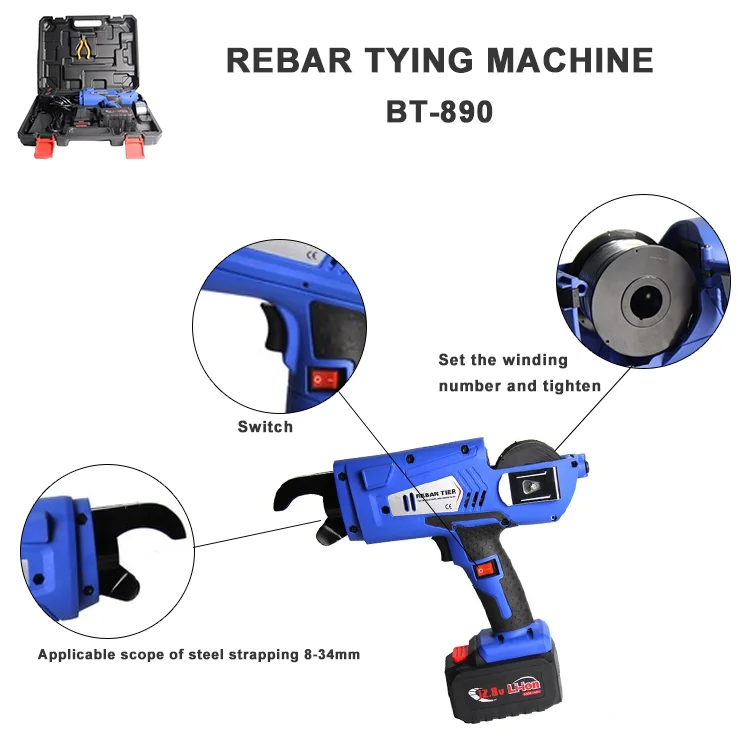 ODETOOLS BT-890 12.8V 4400Ah Li-ion Battery Automatic Rebar Steel Bar Tying Machine For Construction