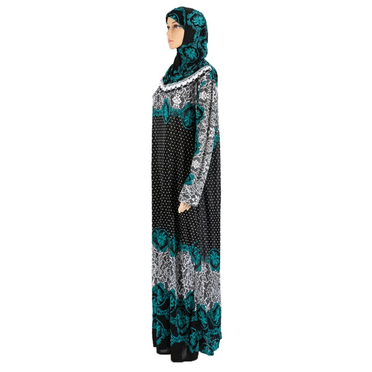 New Pattern Design Abaya Muslim Women Dresses Prayer Floral Print Robe With Hijab Jilbab Abaya Islamic Dress