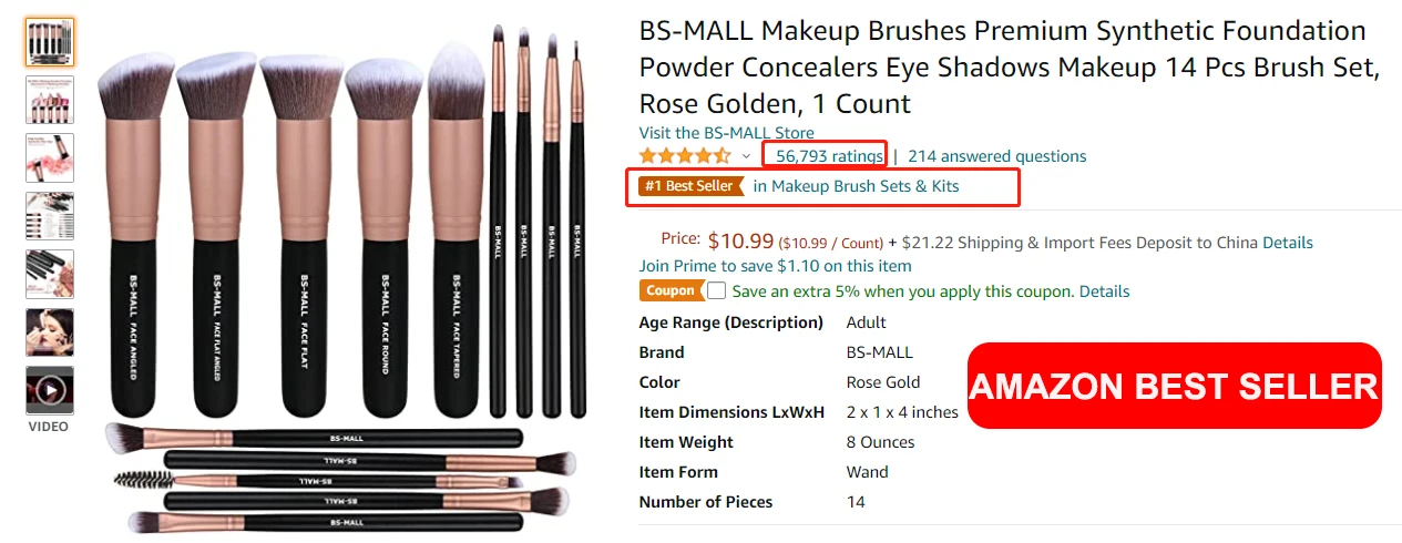 Amazon Best Sell BS-MALL Custom Label Makeup Cosmetic Brushes 14 PCS Rose Gold Synthetic Makeup Brushes Set