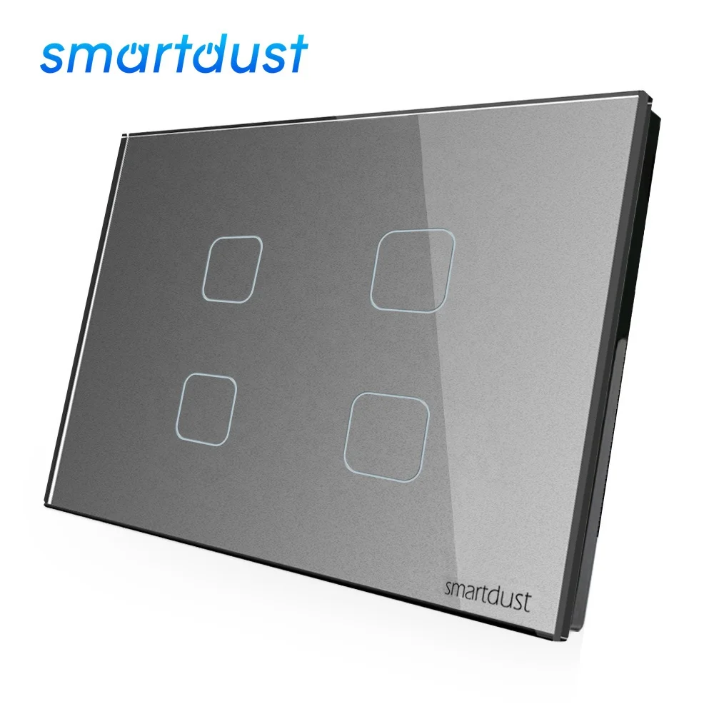 Good Quality Wifi Wall Smart Switch UK Africa Full Tempered Glass Panel Smart Switch WIFI 4Gang  CE Certified
