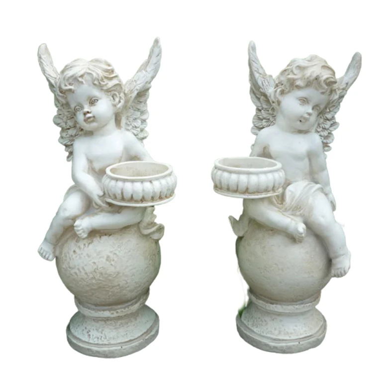 Set of 2 Cherubs Angels Statue Candle Holder For  Garden Decoration