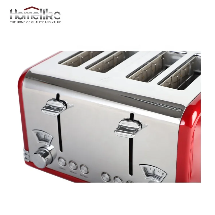  Removable Crumb Tray 4 Slice Toaster Stainless Steel Retro Toasters with 1.5 inch Wide
