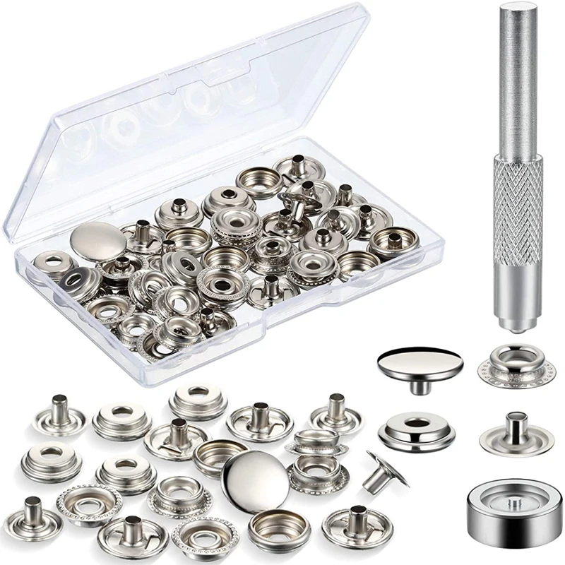 12 Sets Snap Fastener Kit Press Studs Snap Fasteners Clothing Snaps Button with 2 Pieces Installation Tools for Bags Jeans