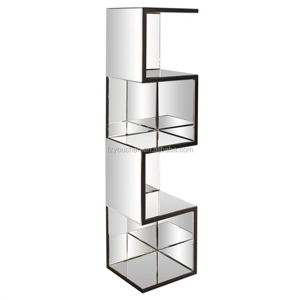 Четырехслойная напольная зеркальная полка в венецианском стиле, большая стеклянная книжная полка