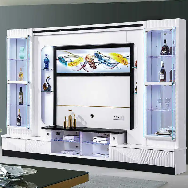 Factory Latest Design Home Modern Wood Tv Stand Display Rack Furniture Luxury Wooden Led Wall Unit Tv Cabinet For Living Room