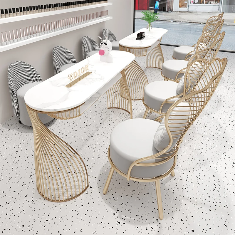 Modern Grey Beauty Salon Single Double Manicure Table And Chair Set Nail Station Furniture