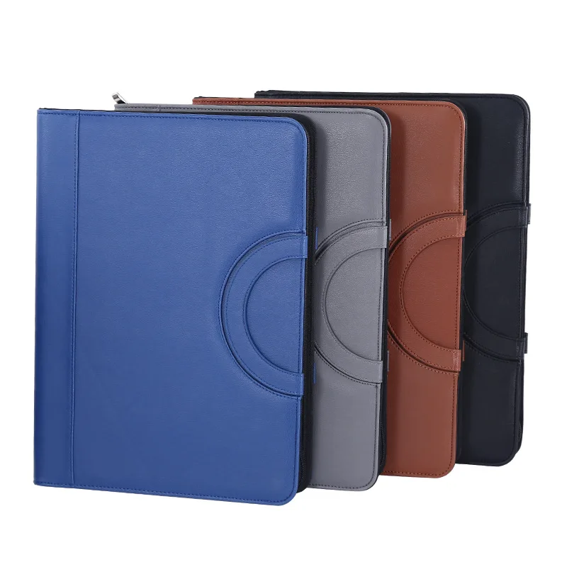 A4 multifunctional wireless charging treasure file folder with zipper mobile power business leather notepad folder
