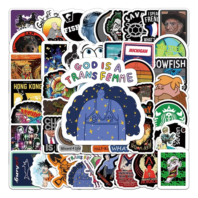 50 PCS Factory Hot Sale PVC Waterproof Wall Vinyl Decoration Sticker Cartoon Trendy Spoof Humor Stickers