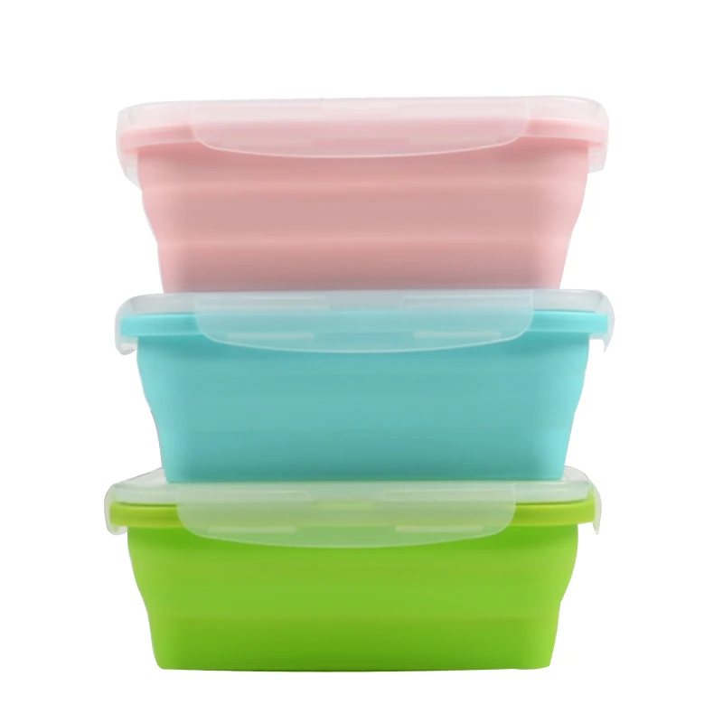 Hot Selling Microwave Safe Japanese Collapsible Silicone Lunch Box Set of 4 Pieces/Silicone Folding Lunch Box
