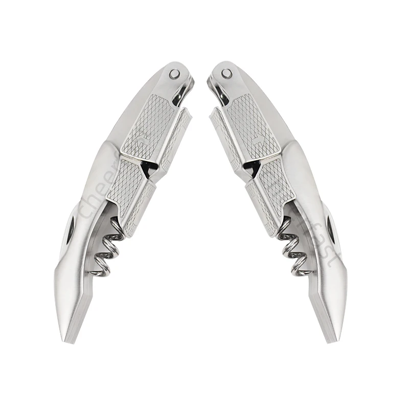 High Quality Metal Handle Spring Loaded Win Bottle Cork Screw Opener Stainless Steel Waiters Corkscrew Witn Serrated Foil Cutter