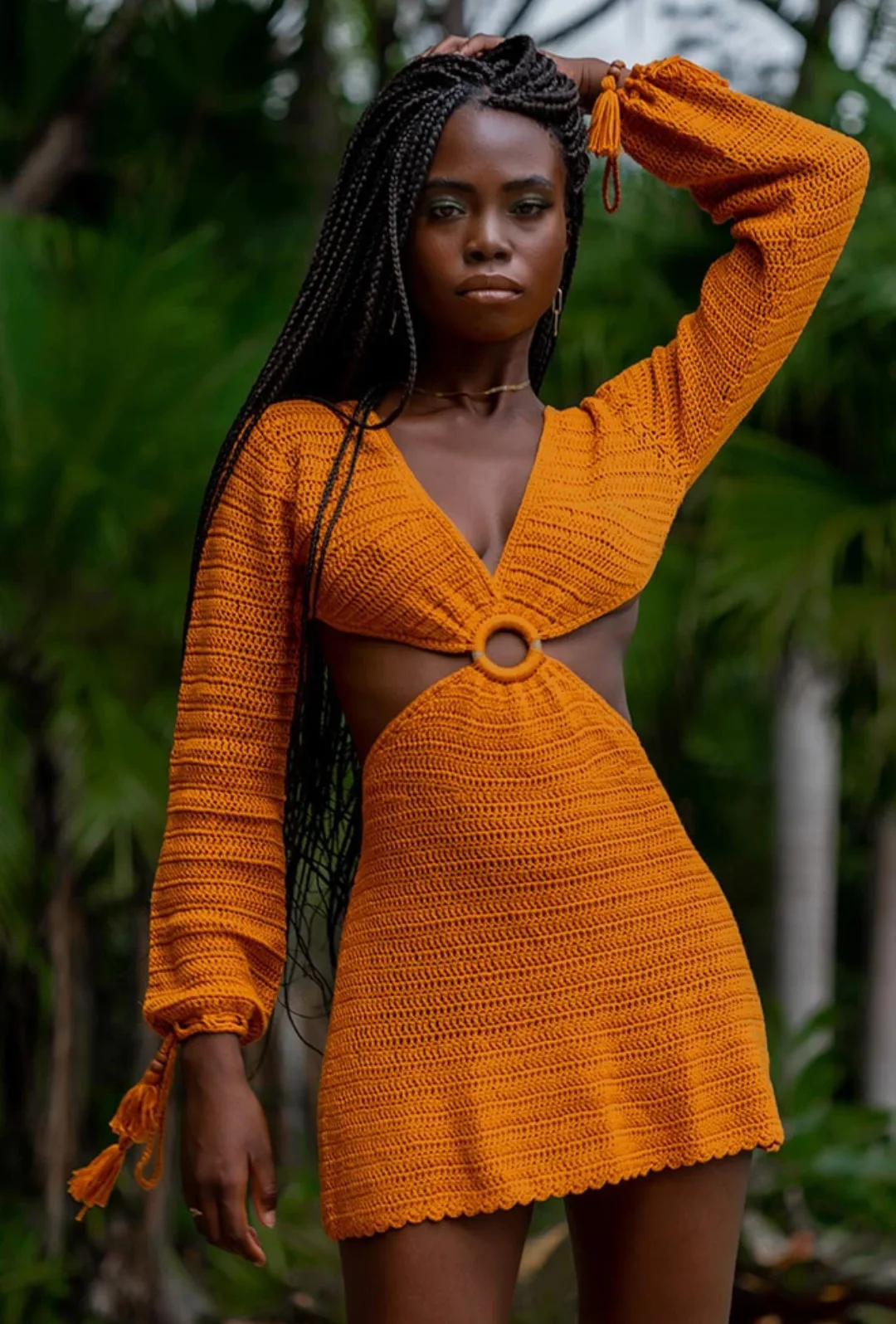 
Long Sleeve Cut Out Mini Summer Dress Sexy Knit Beach Dress for Women 