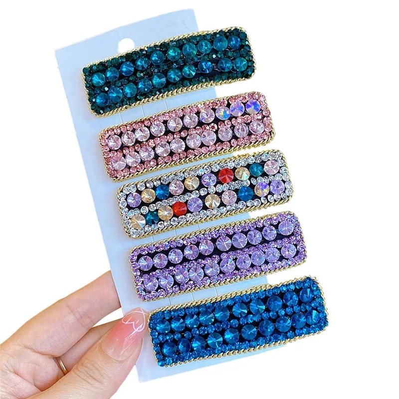 South Korea Fashion Headdress Full Drill Water Drop Temperament BB Clip Crystal Stone Hair Clips Rainbow Square Clip For Girls
