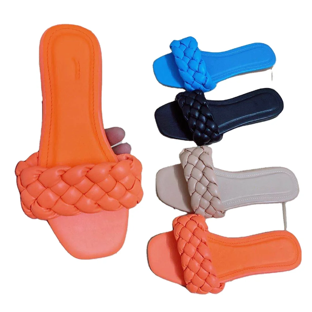 Summer Hot New-Style Sponge Woven Slippers Ladies Slip-on Slippers Flat Heel Women Sandals for ladies