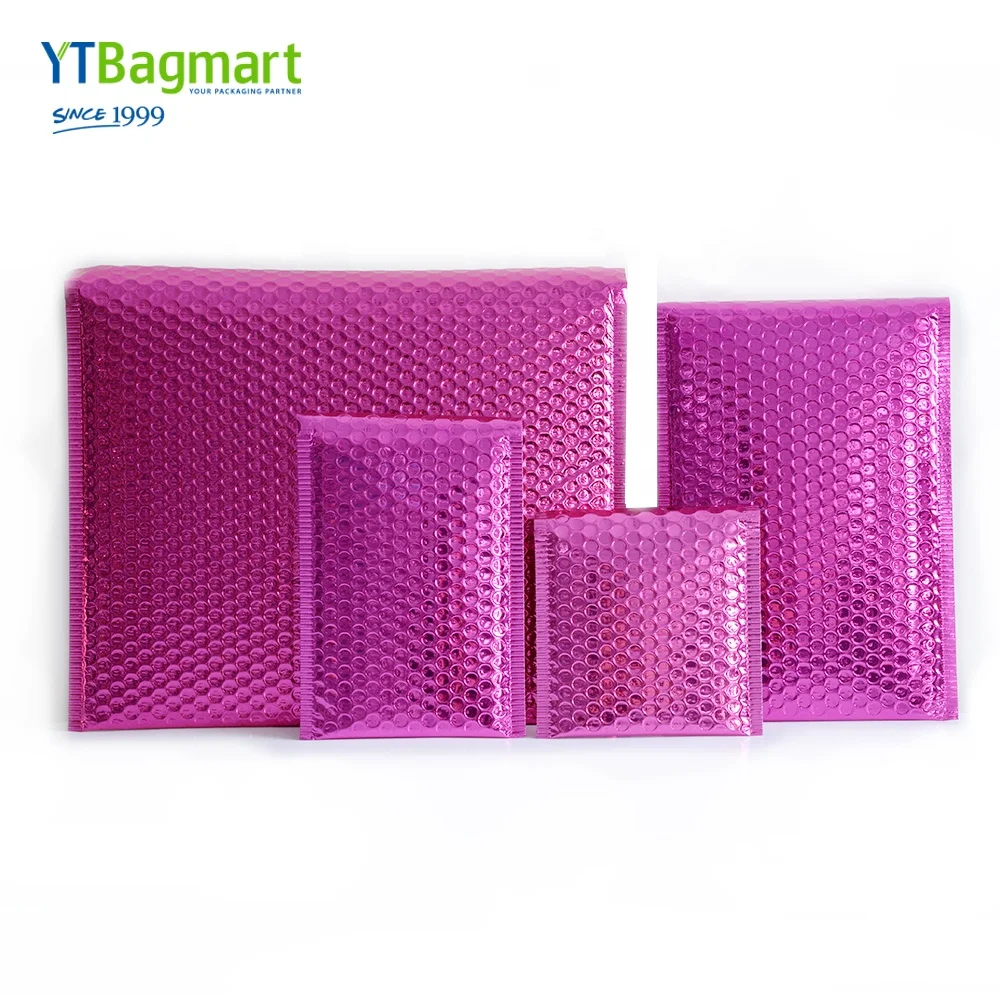 
Luxury Custom Logo Padded Poly Mailer Envelopes Mailing Shipping Bags Metallic Foil Rose Purple Red Bubble Mailer 