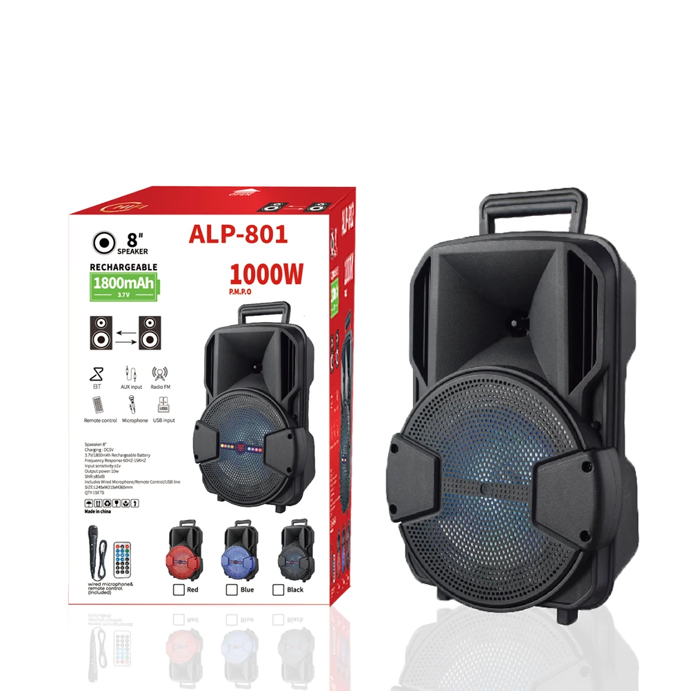 ALP-801 8 Inch Bafle Amplificado Portable Rechargeable Trolley Karaoke Amplifier Speaker