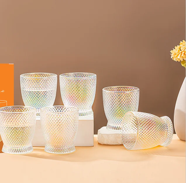 Durable heat resistant beverage juice soda water ribbed glass cup glasses set