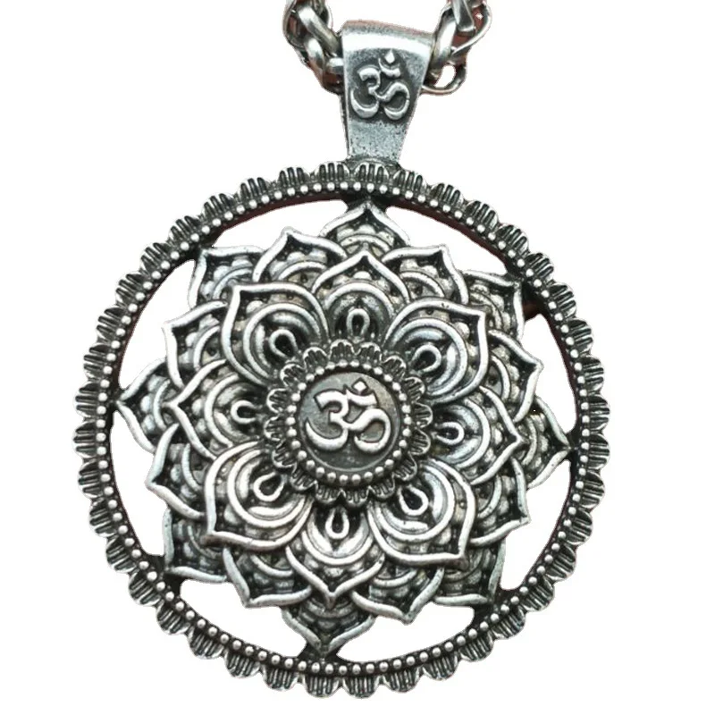 Indian Mythology Ancient Indian Mandala Flower Necklace Mandala Pendant Antique Silver Zen Yoga Necklace
