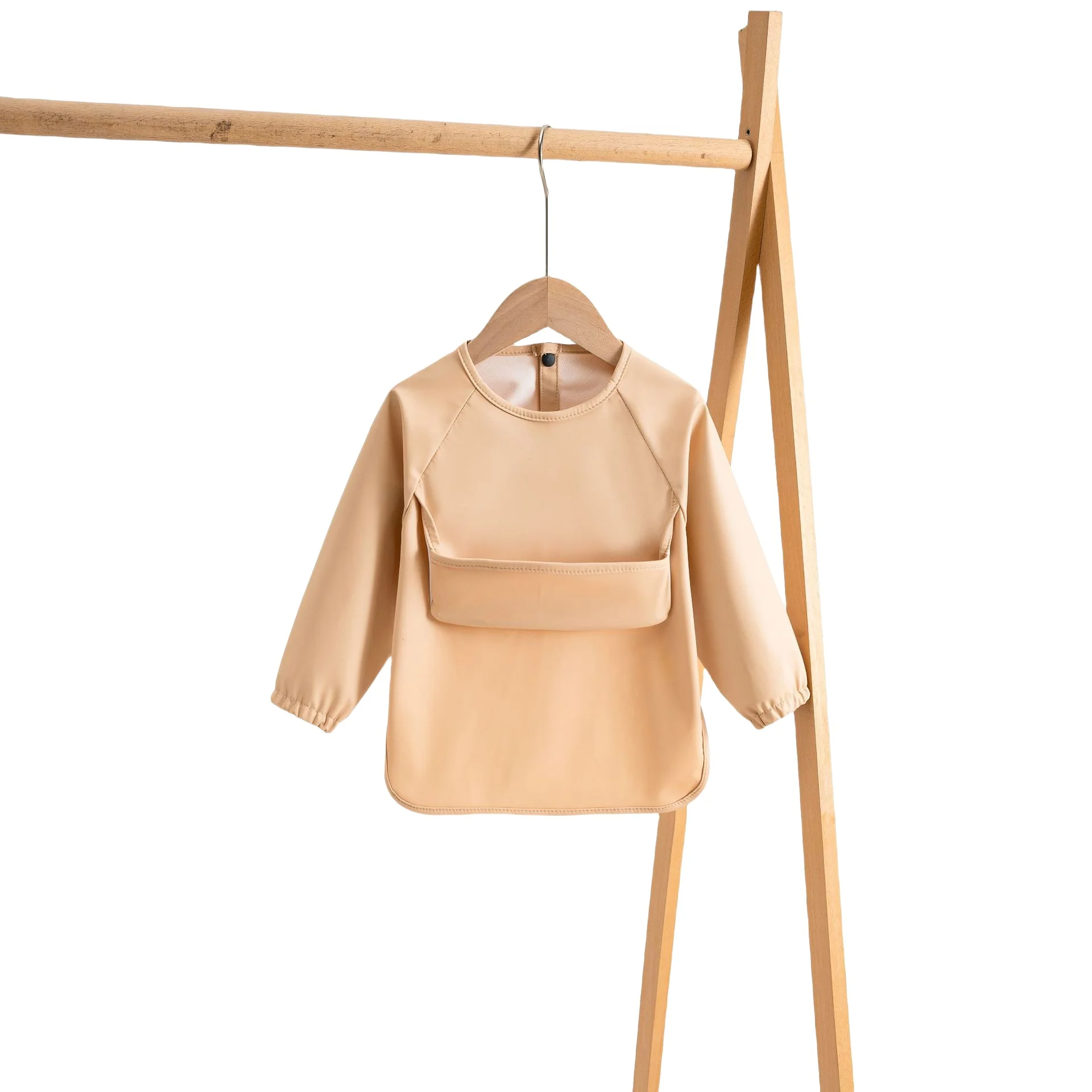 Hot Sale Colorful Children Anti Dressing Eating Clothes Baby Long Sleeve PU Material Bib Baby Bibs Wholesale Custom Price