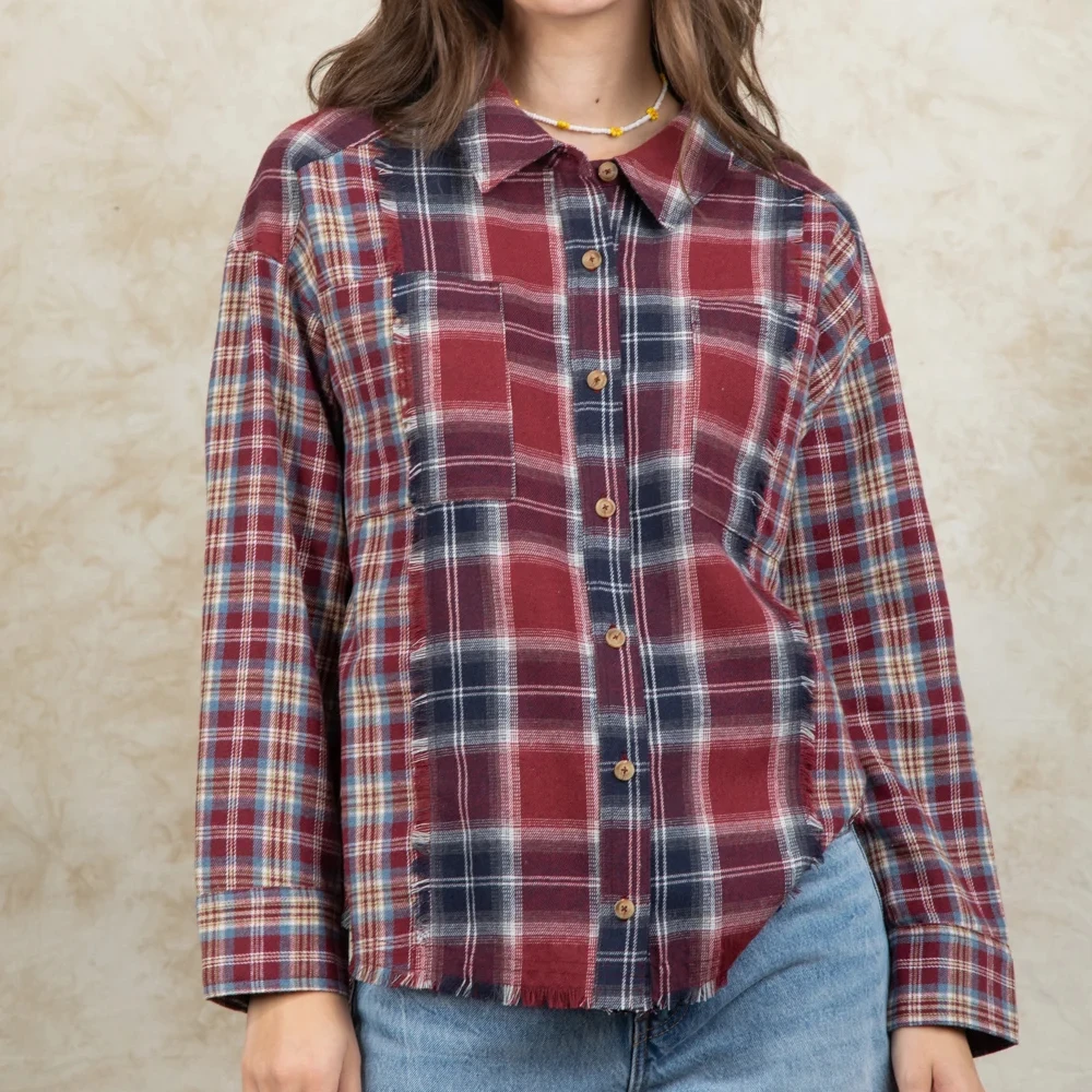 Wholesale Color Blocking Plus Size Long Sleeves Warm Shackets Jackets for Women