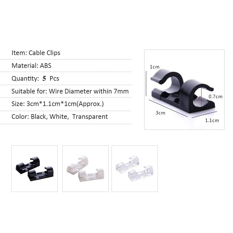 Self-Adhesive Cable Clips Organizer Drop Wire USB Holder Cord Management Desktop & Workstation ABS Manager