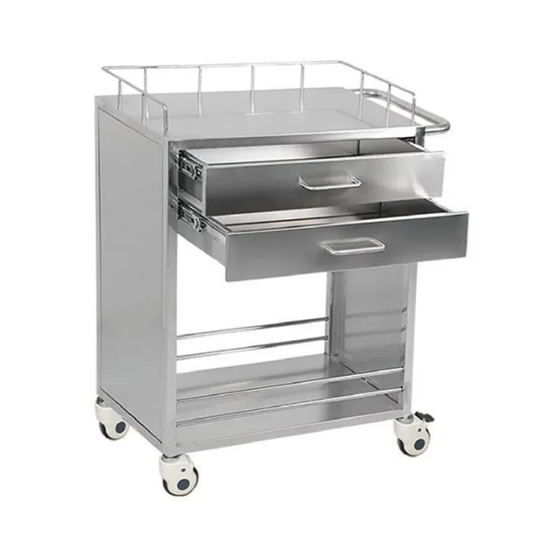 Hospital Stainless Steel with Two Drawer Medical Instrument Trolley,  Nursing Stainless Steel Trolley