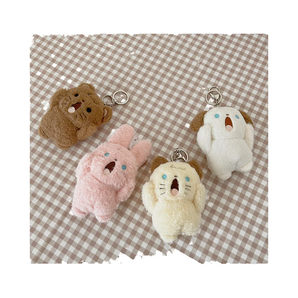 10cm Making Manufacturer Design Cute Korean Soft Figure Key Chain Ring Keyring Shout Rabbit Dog Bear Cat Plush Toys Keychain