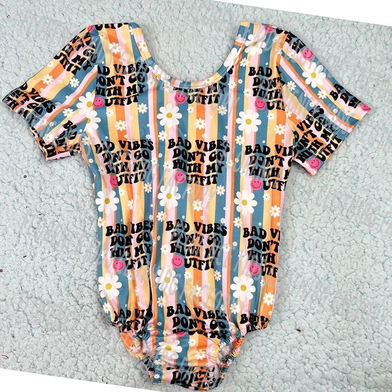 DH ODM leotardo de bebe summer wholesale custom girls leo baby print romper with footie