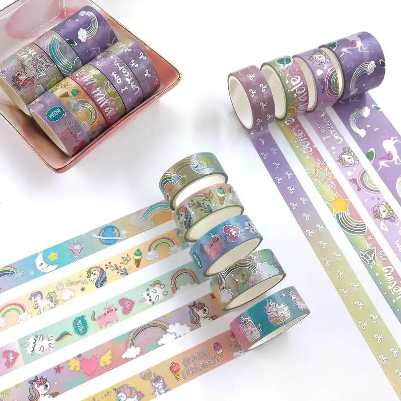 recycle clear  foil print handmade washi tape greeting cards custom