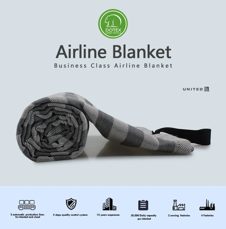 Wholesale Custom Embroidered Woven Polyester Throw Airline Blanket Reversible Fleece Travel Comfort Blanket
