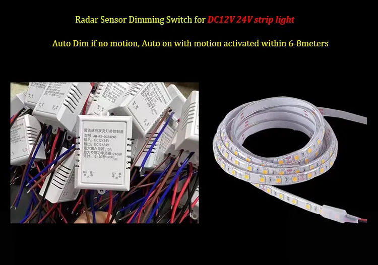 DC12V 24V Automatic From Dim to Full Power Microwave Sensor Controller for LED Strip Light Bar